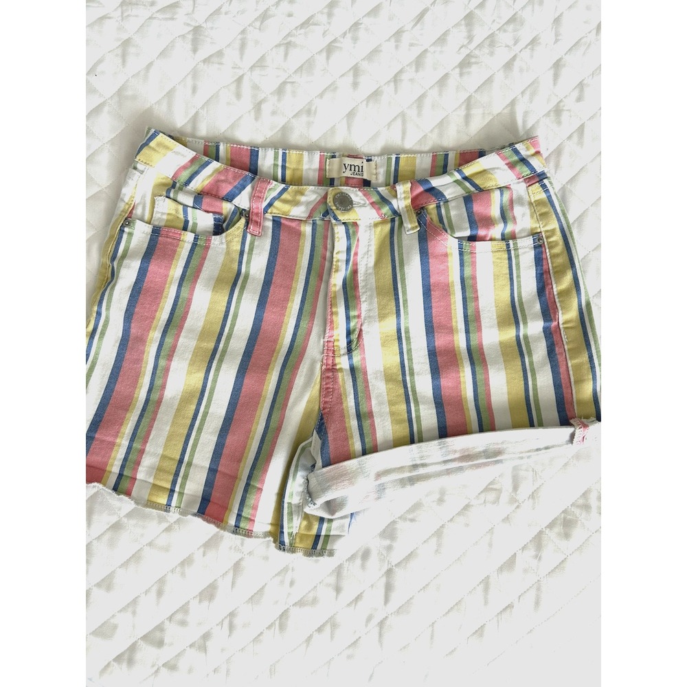 YMI Jeans Womens Shorts Denim Colorful 11/30 Beachy Stripes Finished Edge